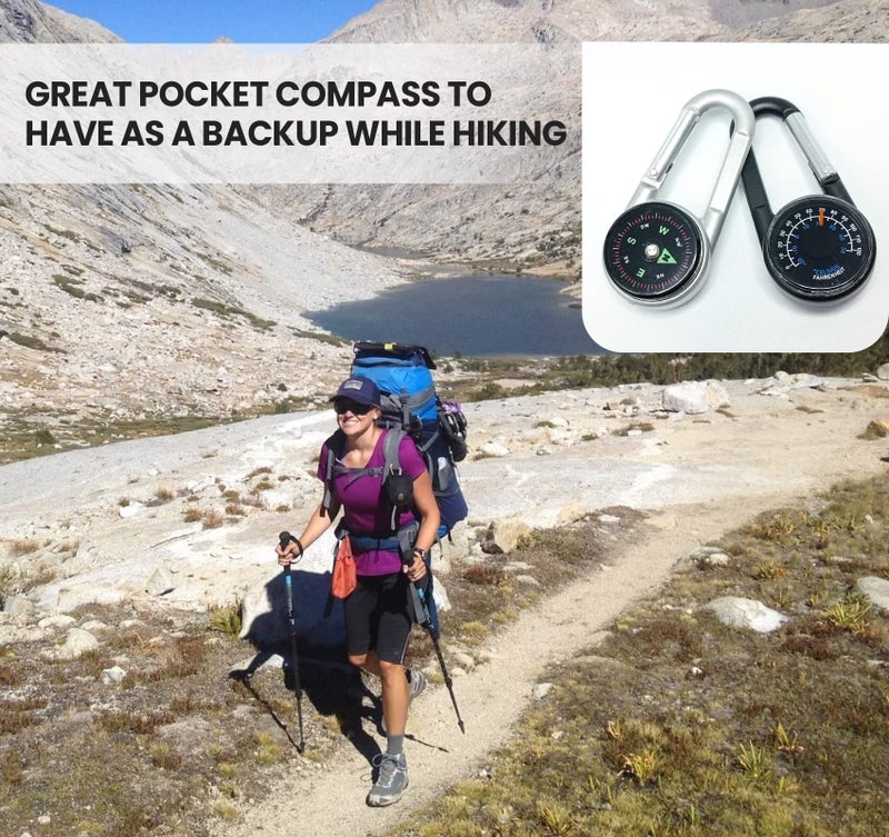 TurnOnSport Carabiner Clip On Compass Hiking - Compact Compass Keychain Backpacks | Small Pocket Magnetic Compass Keychain for Kids - Hiking Compass Thermometer | Keyring Keychains Outdoor Survival Camping 2 Pcs - Image 4