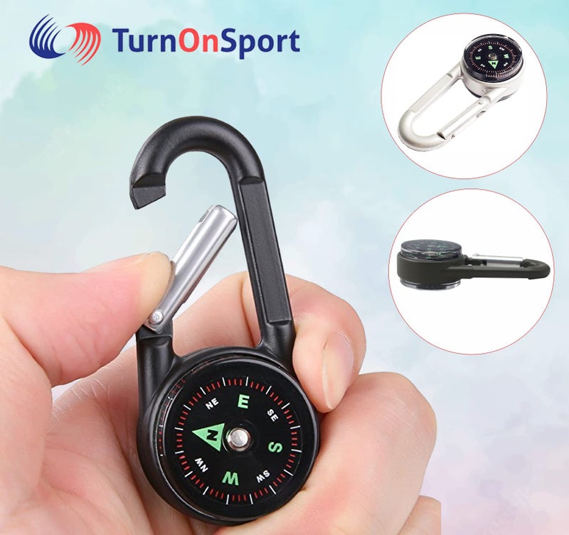 TurnOnSport Carabiner Clip On Compass Hiking - Compact Compass Keychain Backpacks | Small Pocket Magnetic Compass Keychain for Kids - Hiking Compass Thermometer | Keyring Keychains Outdoor Survival Camping 2 Pcs - Image 2