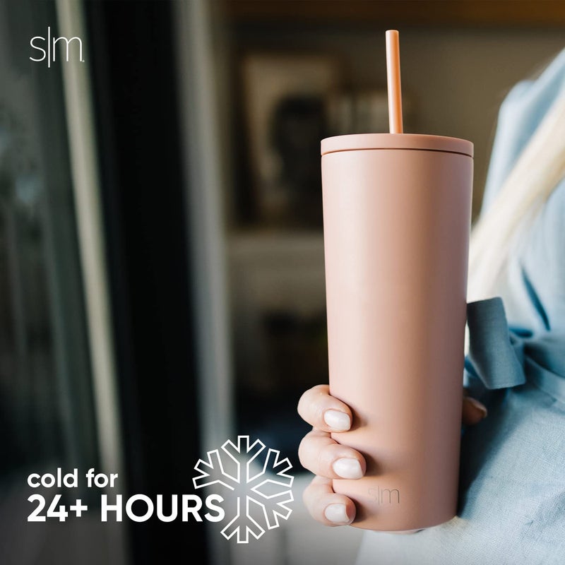 Simple Modern كوب بسيط حديث معزول بغطاء وقشة | كوب قهوة مثلجة قابل لإعادة الاستخدام زجاجة ماء من الفولاذ المقاوم للصدأ | هدايا للنساء والرجال | مجموعة كلاسيكية | 24 أونصة | زجاج البحر الحكيم - Image 5