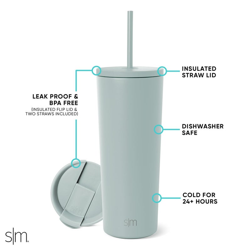 Simple Modern كوب بسيط حديث معزول بغطاء وقشة | كوب قهوة مثلجة قابل لإعادة الاستخدام زجاجة ماء من الفولاذ المقاوم للصدأ | هدايا للنساء والرجال | مجموعة كلاسيكية | 24 أونصة | زجاج البحر الحكيم - Image 2