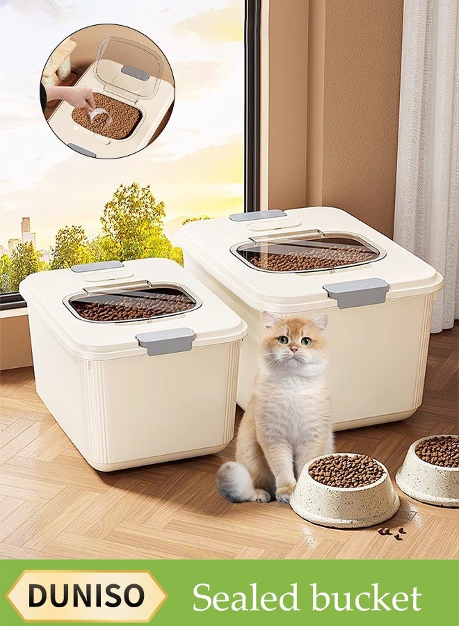 DUNISO Rice Dispenser, Pet Food Container, Large Dry Food Storage Box, Sealed Grain Dispenser Storage Container With Lid, With Insect-Proof Box, With Measuring Cup, Food Dispenser Kitchen, Store Rice, Beans, Grains, Cat Food, Dog Food, Etc., Suitable For Home Kitchen Food Storage Room, Milky White  - Image 1