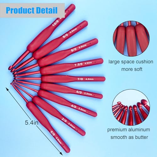 Weabetfu Ergonomic Crochet Hooks Set,Silicone Crochet Hook Knititng Needles for Arthritic Hands Premium Soft Grip Crochet Handles for Crocheting Yarn Craft Projects(2.0mm-6mm,Red) - Image 3