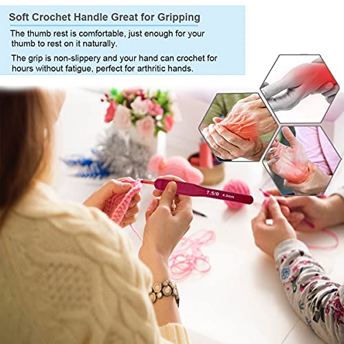 Weabetfu Ergonomic Crochet Hooks Set,Silicone Crochet Hook Knititng Needles for Arthritic Hands Premium Soft Grip Crochet Handles for Crocheting Yarn Craft Projects(2.0mm-6mm,Red) - Image 5