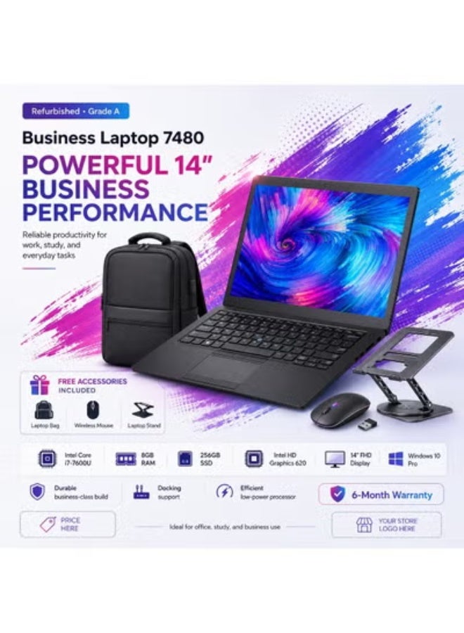 14" Full HD Business Laptop | Intel Core i7 | 8GB RAM | 256GB SSD | Windows 10 Pro | Excellent Condition + 6-Month Warranty + Free Accessories - Image 1