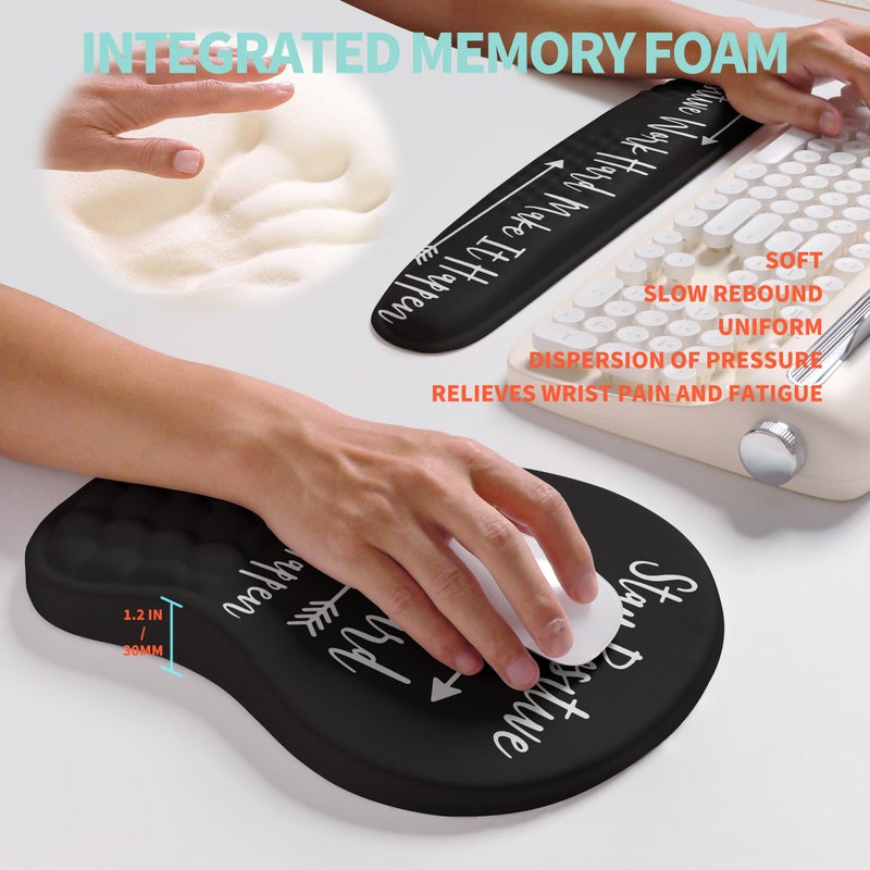 KUOSGM 2-in-1 Ergonomic Set, Wave Rise Keyboard Wrist Rest and Massage Bulge Slope Mouse Pad Wrist Support, Cushion Memory Foam Integrated to Relieve Wrist Pain, Stay Positive - Image 4