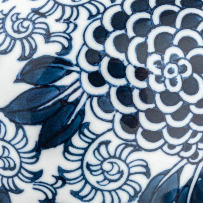 Creative Co-Op Decorative Chrysanthemum Ceramic Ginger Jar with Lid, Blue and White - Image 4
