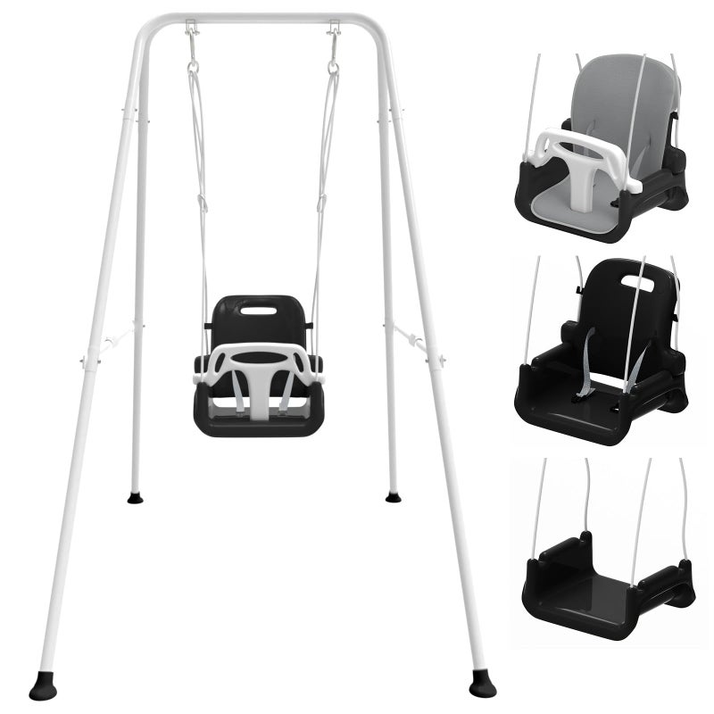 JWPEHOE Toddler Swing with Soft Cushion, Foldable Indoor & Outdoor Baby Swing, Easy to Install & Store for Backyard Play (Black) - Image 1