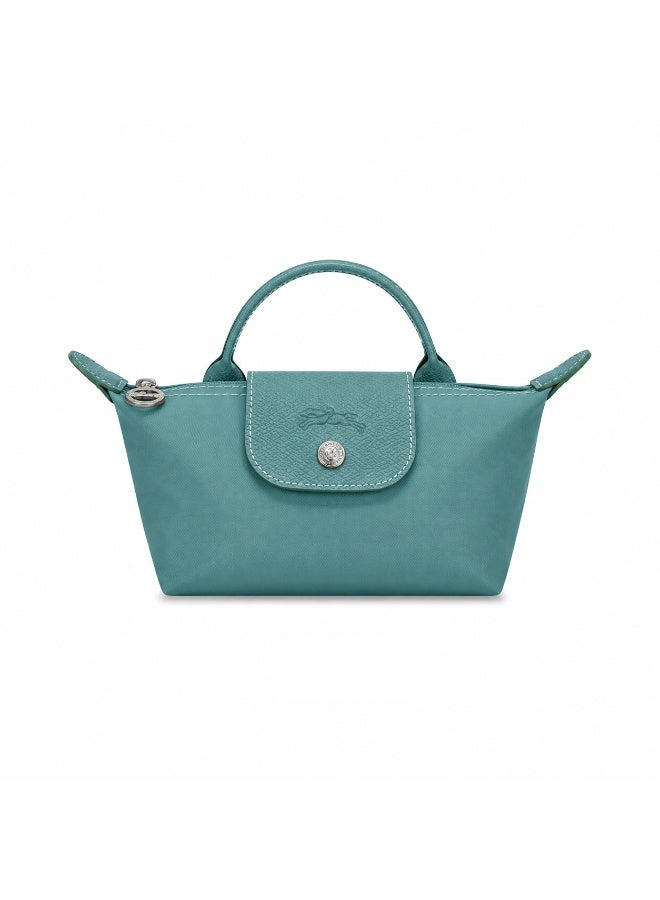 Light Green Mini Tote Bag, Water-Resistant Nylon with Leather  Accents