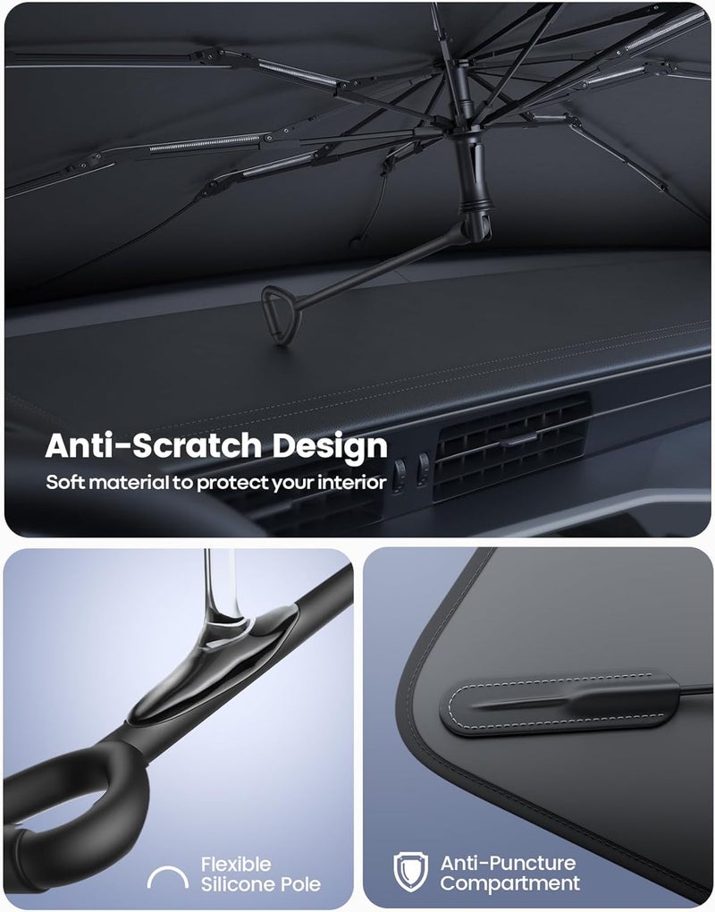 Car Windshield Sunshade Umbrella - 57"L x 33"W - 5-Layer UV Block - 10-Rib Fiberglass Frame for Medium Sedan and SUV - Image 4