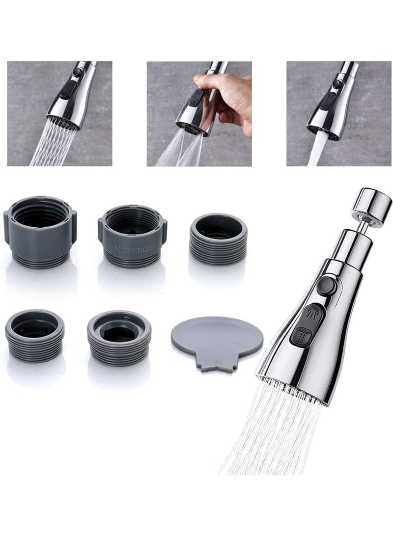 Kitchen Tap Spray Faucet Head, 360° Rotating Faucet for Kitchen,3 Functions Tap Faucet Attachment Spray for Kitchen/Bathroom Sink Faucet (Silver) - Image 1