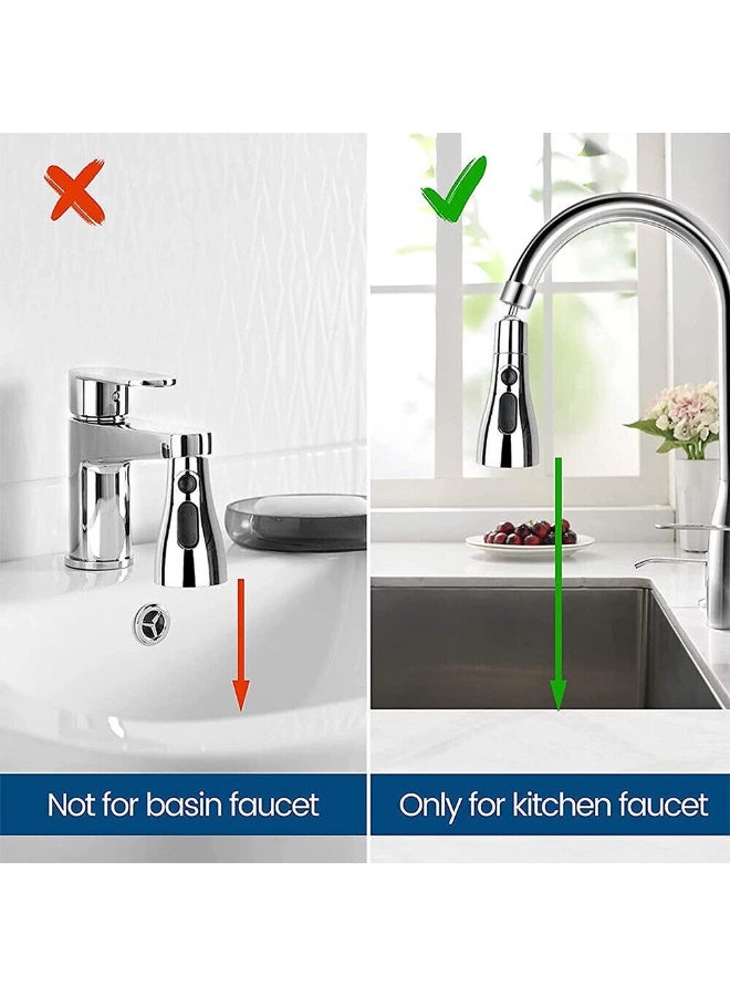 Kitchen Tap Spray Faucet Head, 360° Rotating Faucet for Kitchen,3 Functions Tap Faucet Attachment Spray for Kitchen/Bathroom Sink Faucet (Silver) - Image 4