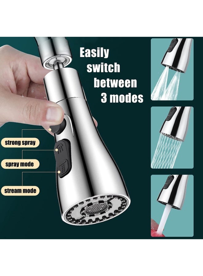 Kitchen Tap Spray Faucet Head, 360° Rotating Faucet for Kitchen,3 Functions Tap Faucet Attachment Spray for Kitchen/Bathroom Sink Faucet (Silver) - Image 5