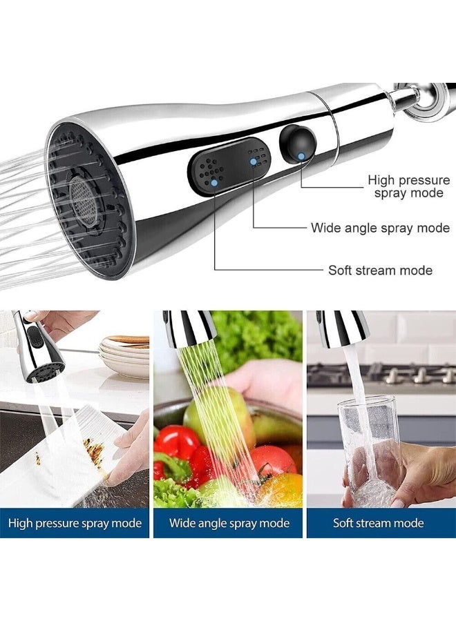 Kitchen Tap Spray Faucet Head, 360° Rotating Faucet for Kitchen,3 Functions Tap Faucet Attachment Spray for Kitchen/Bathroom Sink Faucet (Silver) - Image 3