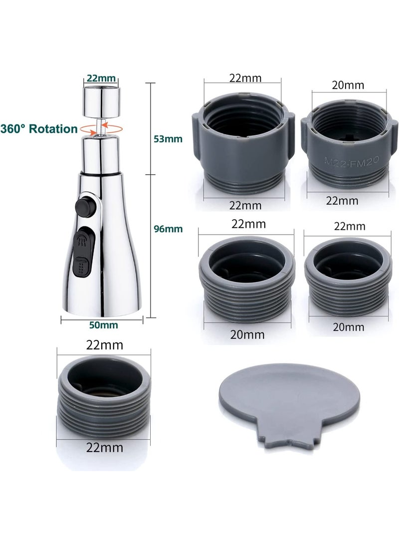 Kitchen Tap Spray Faucet Head, 360° Rotating Faucet for Kitchen,3 Functions Tap Faucet Attachment Spray for Kitchen/Bathroom Sink Faucet (Silver) - Image 2