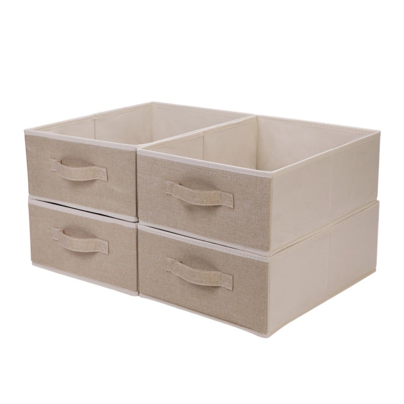 BOMKEE Clothings Collapsible Storage Bins, Foldable Organizers and Storage Baskets Cube Storage Bin for Bedroom Living Room (4 Pack, Beige, 15.4x11.4x5.5inch) - Image 1