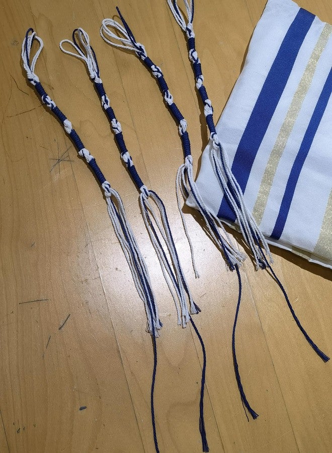 Rooherd Jeans Tzitzits Tassels Prayer Shawl Jewish Traditional Tzitzits Set for Pants/Accessories Blue and White Home Decor Tassels with Hanging Hooks for Hebrew Men or Women (4, Blue) - Image 3