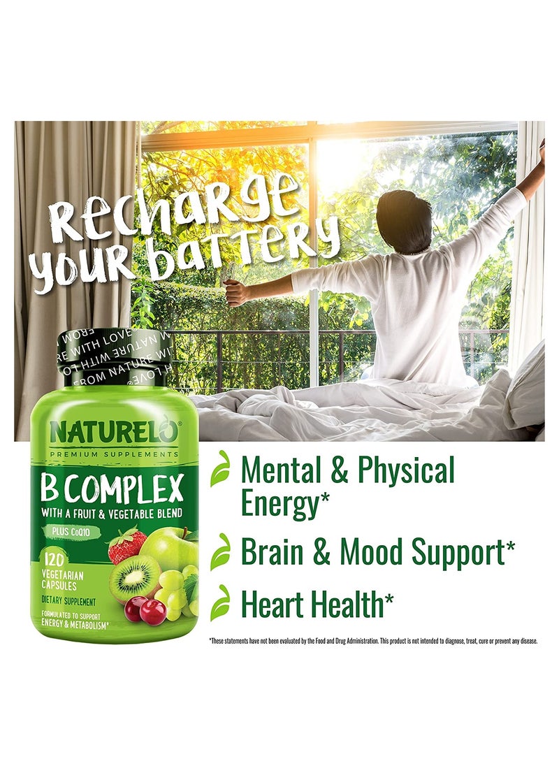 NATURELO - B Complex with a Fruit & Vegetable Blend With CoQ10 120 Vegetarian Capsules Formulated to Support Energy & Matabolism - Image 1