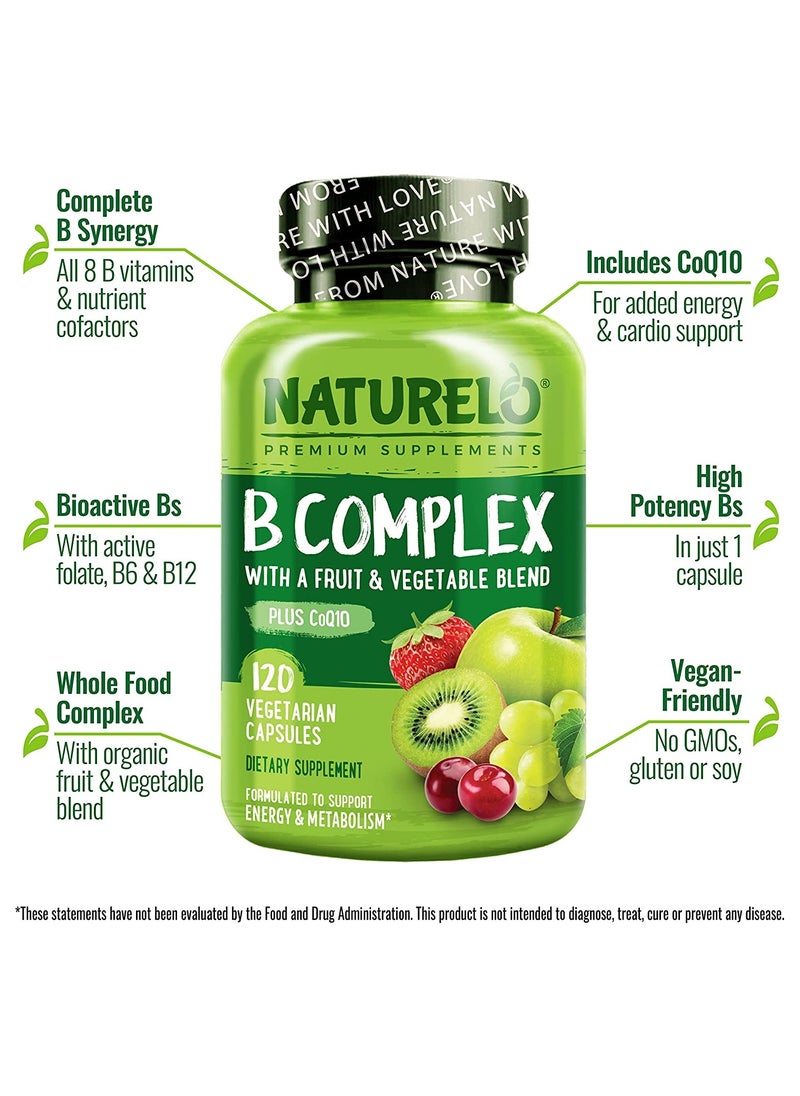 NATURELO - B Complex with a Fruit & Vegetable Blend With CoQ10 120 Vegetarian Capsules Formulated to Support Energy & Matabolism - Image 1