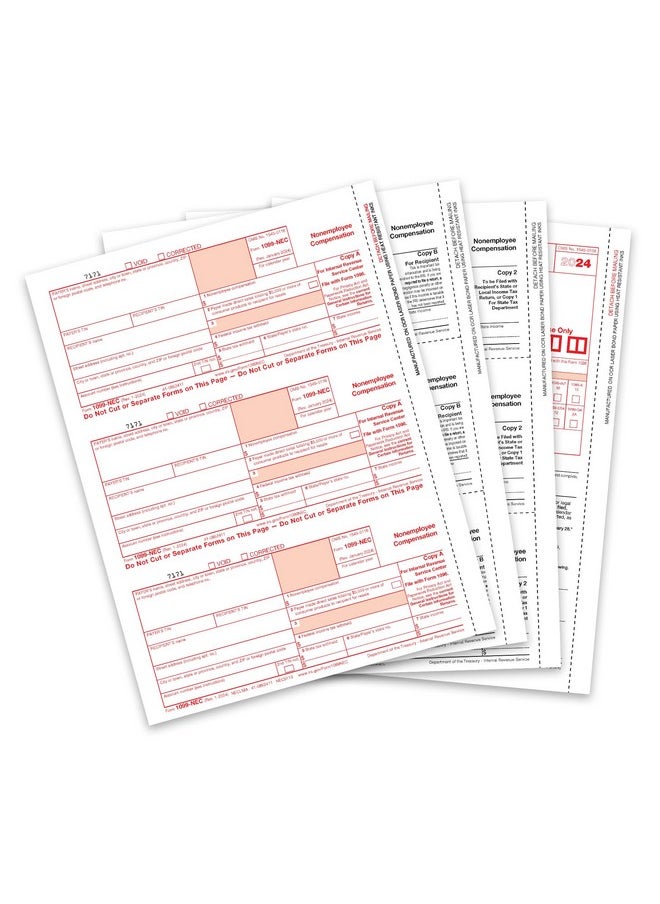 Blue Summit Supplies 1099-Nec 4-Part Tax Form Kit, 2024, Intended For Quickbooks And Accounting Software, 25 Pack, Software And Envelopes Not Included  - Image 1