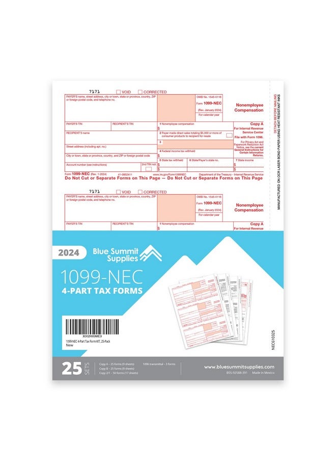 Blue Summit Supplies 1099-Nec 4-Part Tax Form Kit, 2024, Intended For Quickbooks And Accounting Software, 25 Pack, Software And Envelopes Not Included  - Image 2