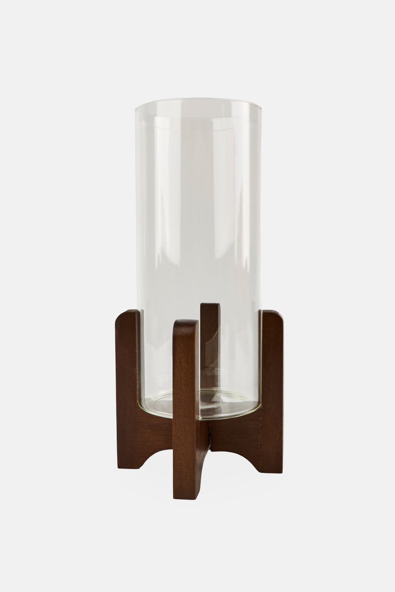 Muy Mucho Glass Vase With Wooden Base, Transparent  - Image 1