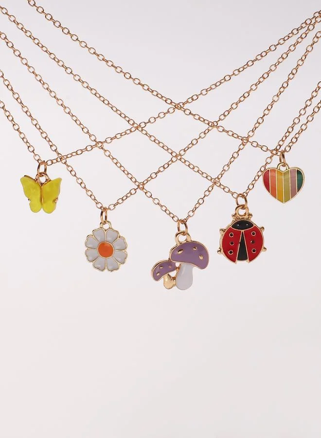تايك تو Set of 5 - Heart and Butterfly Pendant Necklace