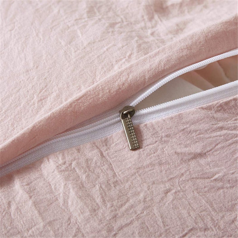 MOOWOO Ruffle Duvet Cover Set, Soft and Breathable Washed Microfiber 3pcs Bedding Set, Shabby Chic Farmhouse Duvet Cover and Pillow Shams, Zipper Closure & Corner Ties, Easy Care - Queen, Pink - Image 4