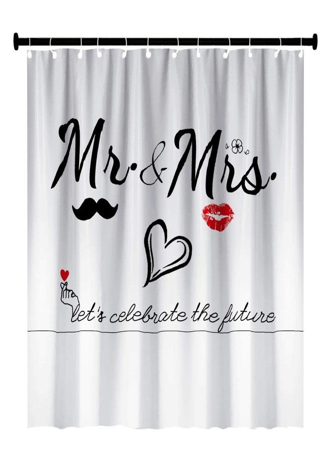 Careyoungs Mr Mrs Shower Curtain for Lover Couples Wedding Bridal Bathroom, Fabric Bath Decor Curtain Set with Hooks 71X71 Inches (Black and White) - Image 1