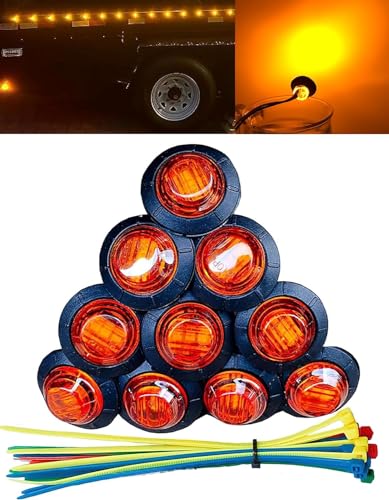Aokzeeo 10 pcs 3/4 Inch led marker light Amber 3 LED Trailer lights Side Marker Indicator Lights Clearance lights Button Signal Lamps Truck Trailer Bus Marine RV Automobiles Flatbed Waterproof 12V - Image 1