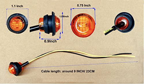 Aokzeeo 10 pcs 3/4 Inch led marker light Amber 3 LED Trailer lights Side Marker Indicator Lights Clearance lights Button Signal Lamps Truck Trailer Bus Marine RV Automobiles Flatbed Waterproof 12V - Image 3