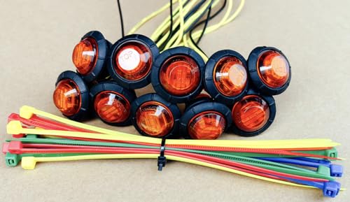 Aokzeeo 10 pcs 3/4 Inch led marker light Amber 3 LED Trailer lights Side Marker Indicator Lights Clearance lights Button Signal Lamps Truck Trailer Bus Marine RV Automobiles Flatbed Waterproof 12V - Image 2