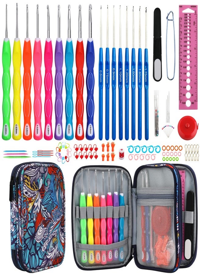 LOOEN New Set of 47 Ergonomic Crochet Hooks Set w Rubbery Handles Hook 0.6-6MM, Comfort Grip for Arthritic Hands (A - Double Color Hook Kit) - Image 1