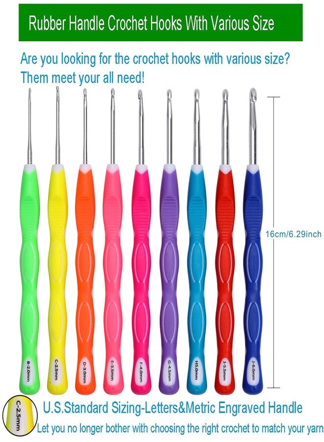 LOOEN New Set of 47 Ergonomic Crochet Hooks Set w Rubbery Handles Hook 0.6-6MM, Comfort Grip for Arthritic Hands (A - Double Color Hook Kit) - Image 3