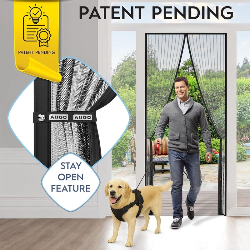 AUGO Magnetic Screen Door - Self Sealing, Heavy Duty, Hands Free Mesh Partition Keeps Bugs Out - Pet and Kid Friendly - Patent Pending Keep Open Feature - 34 Inch x 81 Inch - Image 2