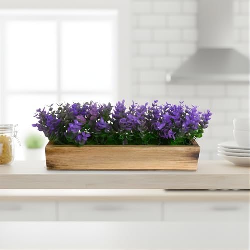 fancymart Artificial Plant Leaves in a Stylish Wooden Planter, Perfect Home Décor Item, Height 14 cm x Width 30 cm - Image 1