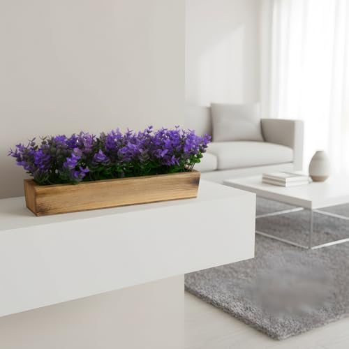 fancymart Artificial Plant Leaves in a Stylish Wooden Planter, Perfect Home Décor Item, Height 14 cm x Width 30 cm - Image 5