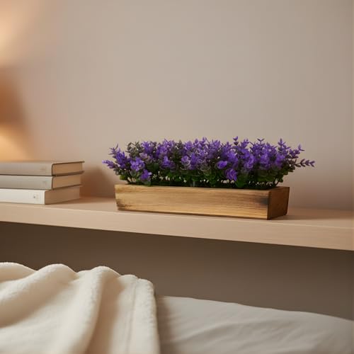 fancymart Artificial Plant Leaves in a Stylish Wooden Planter, Perfect Home Décor Item, Height 14 cm x Width 30 cm - Image 3