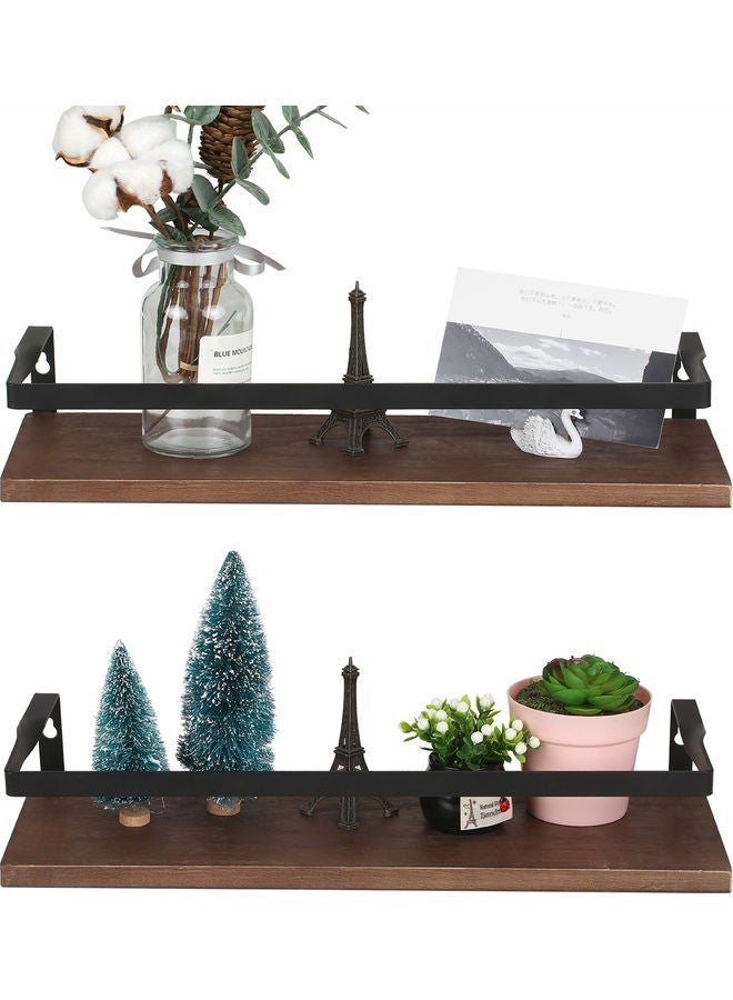 رفوف عائمة جدار المثبتة مجموعة من 2، الريفية الخشب جدار تخزين الرفوف لغرفة النوم، غرفة المعيشة، الحمام، الصنوبر المطبخ - البني - Image 4