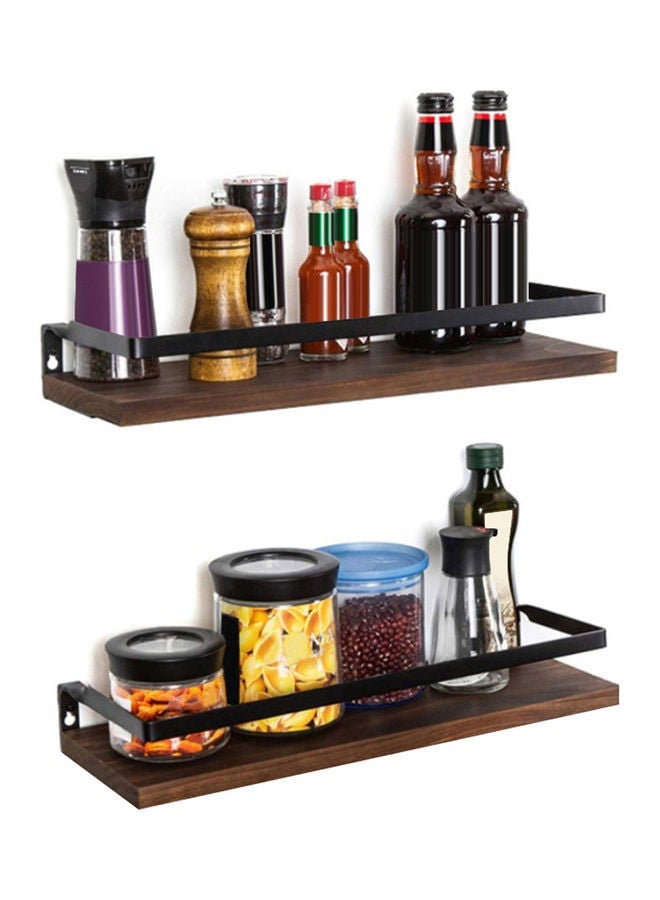 رفوف عائمة جدار المثبتة مجموعة من 2، الريفية الخشب جدار تخزين الرفوف لغرفة النوم، غرفة المعيشة، الحمام، الصنوبر المطبخ - البني - Image 3