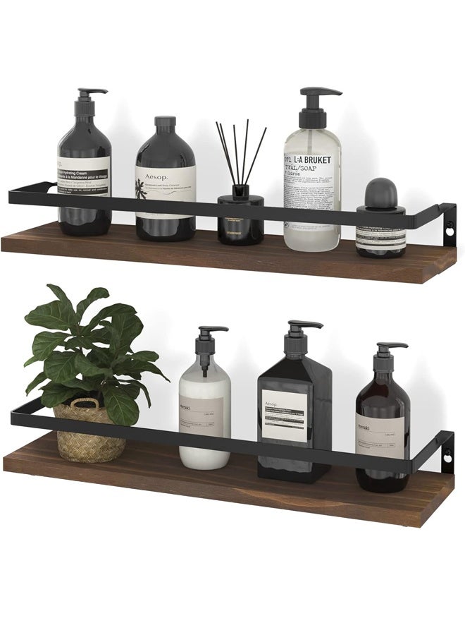 رفوف عائمة جدار المثبتة مجموعة من 2، الريفية الخشب جدار تخزين الرفوف لغرفة النوم، غرفة المعيشة، الحمام، الصنوبر المطبخ - البني - Image 1