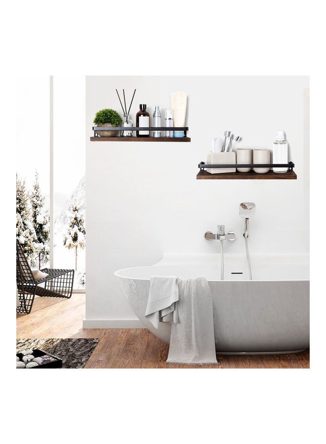 رفوف عائمة جدار المثبتة مجموعة من 2، الريفية الخشب جدار تخزين الرفوف لغرفة النوم، غرفة المعيشة، الحمام، الصنوبر المطبخ - البني - Image 5