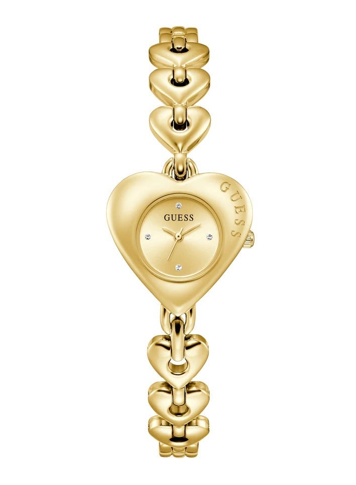 GUESS Ladies Valerie Gold Tone Analog Watch – Heart Shape Case, Quartz Movement, Stainless Steel Bracelet – GW0992L2 - Image 1