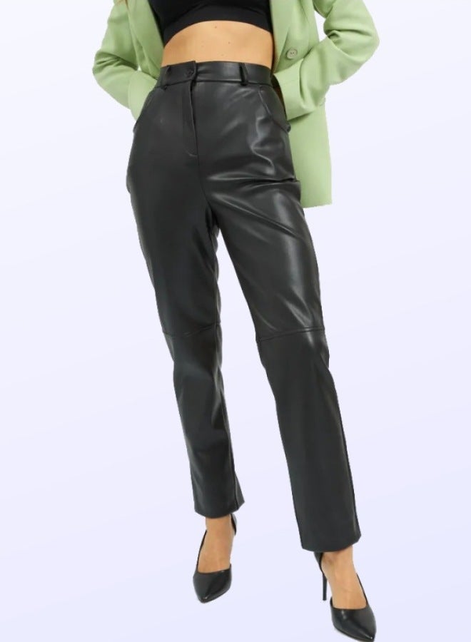 Yailla PU Leather Pants Three Dimensional Tailoring High Waist Slim Fit 