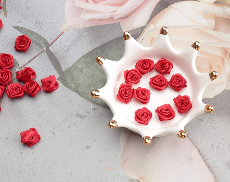 Ruwado 50 pcs Satin Ribbon Roses Mini Flowers Boutique Applique Sewing Embellishment Supplies for DIY Craft Project Scrapbooking Wedding Theme Parties Home Decoration (Red) - Image 4