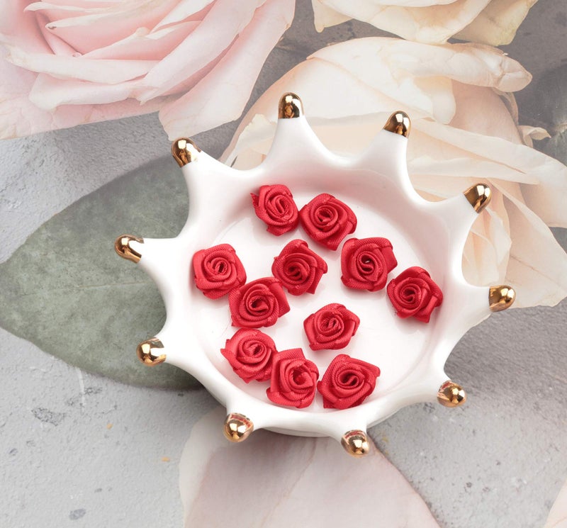 Ruwado 50 pcs Satin Ribbon Roses Mini Flowers Boutique Applique Sewing Embellishment Supplies for DIY Craft Project Scrapbooking Wedding Theme Parties Home Decoration (Red) - Image 5