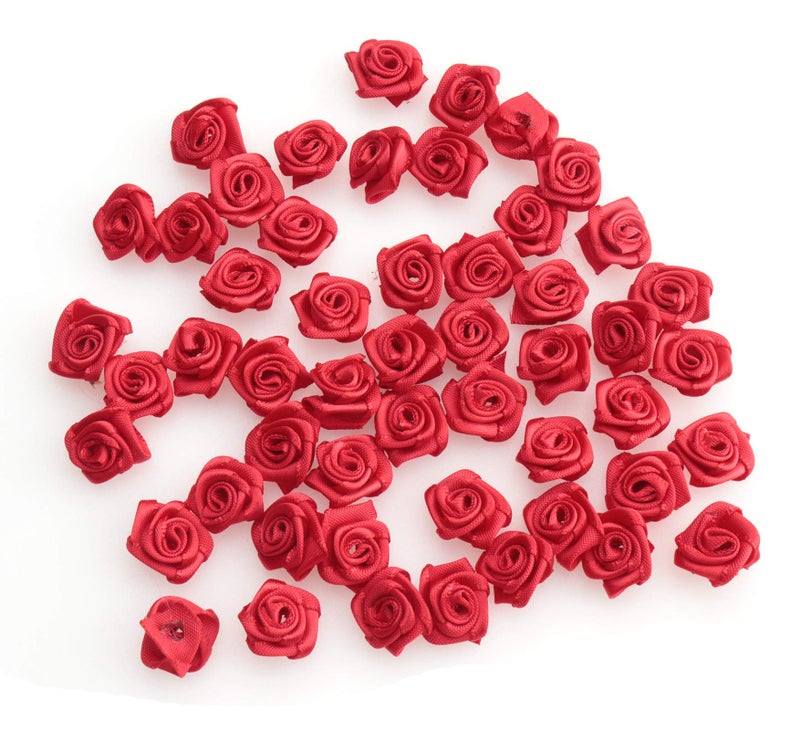 Ruwado 50 pcs Satin Ribbon Roses Mini Flowers Boutique Applique Sewing Embellishment Supplies for DIY Craft Project Scrapbooking Wedding Theme Parties Home Decoration (Red) - Image 2