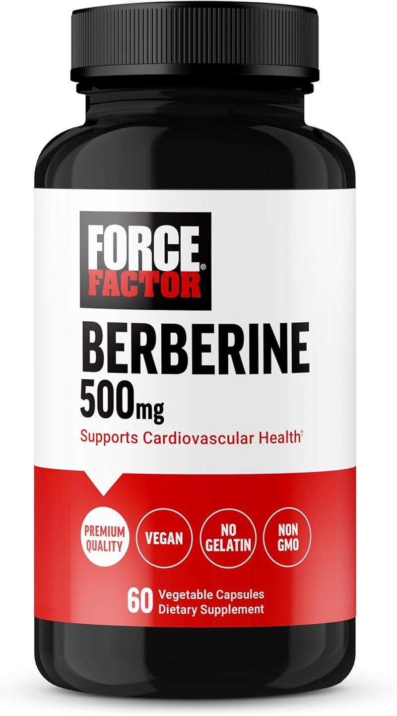 FORCE FACTOR Berberine 500mg Supplement Cardiovascular Support Supplement Supports Heart Health Premium Quality Vegan No Gelatin NonGMO 60 Vegetable Capsules - Image 1