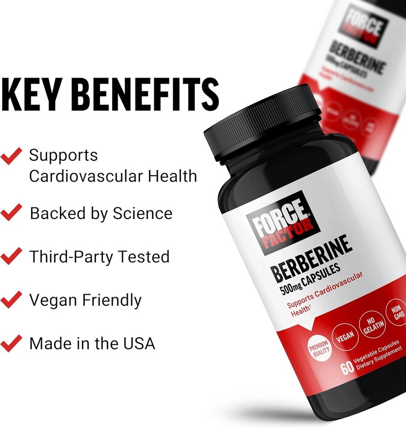 FORCE FACTOR Berberine 500mg Supplement Cardiovascular Support Supplement Supports Heart Health Premium Quality Vegan No Gelatin NonGMO 60 Vegetable Capsules - Image 2
