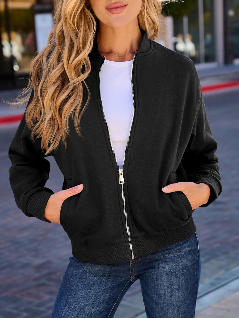 GeGekoko Womens Zip Up Sweatshirts Jackets Long Sleeve Casual Loose Outwear with Pockets Black - Image 2