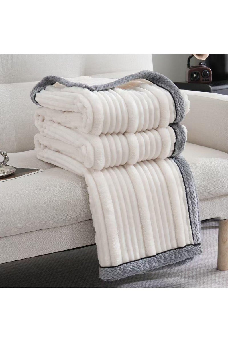 Comfy Luxurious Embossed White Blanket With Grey Border King Size 200 x 230 Cm - Image 1